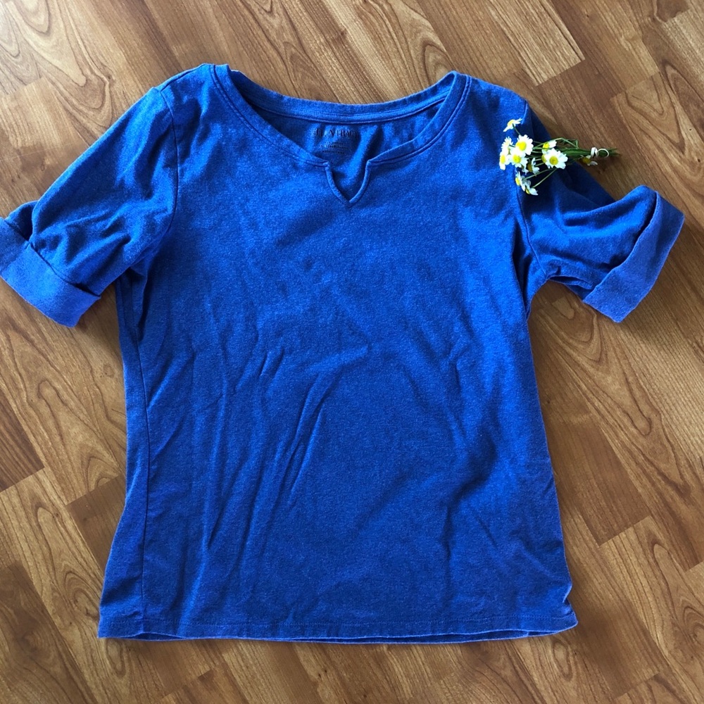 Ellen Tracy L purple ¾ sleeved notch boatneck top